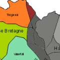 Evolution du glissement vers l’Ouest de la frontière linguistique entre le IXe siècle et le XXe.